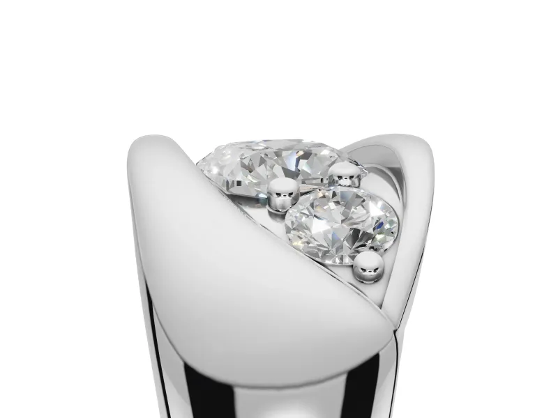Cushion Cut Three Stone Bypass Engagement Ring Setting | Sculpted Crossover Band | White Gold