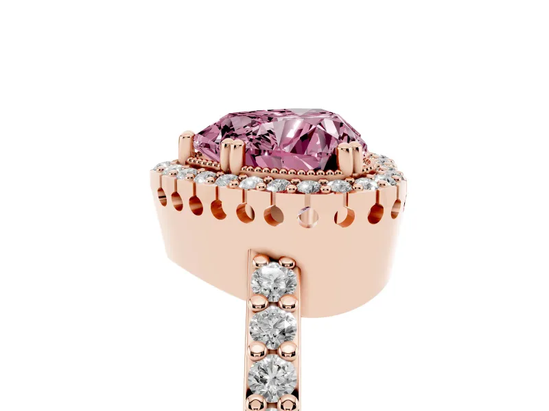 Heart-Shaped Vintage Halo Pavé Engagement Ring Setting for a Fancy Pink Lab-Grown Diamond | Milgrain Border | Rose Gold