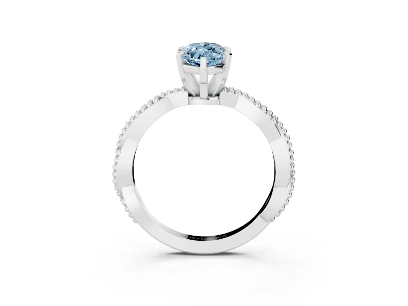 Fancy Blue Marquise Cut Diamond Solitaire Ring Set in Silver with Twisted Band and Bead Prong Setting