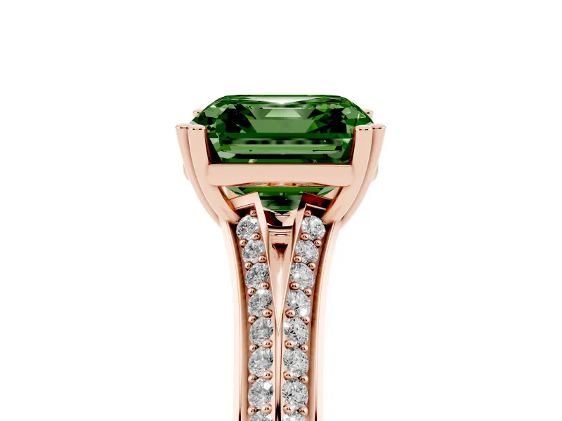 Asscher Cut Split Shank Engagement Ring Setting for a Fancy Green Lab-Grown Diamond | Pave Band | Rose Gold