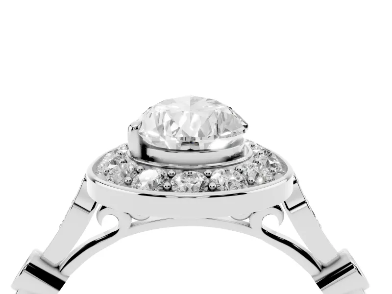 Pear-Shaped Vintage Halo Engagement Ring Setting | Bezel Station Shoulders | Platinum