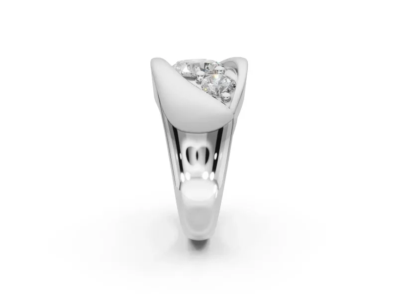 Cushion Cut Three Stone Bypass Engagement Ring Setting | Sculpted Crossover Band | White Gold