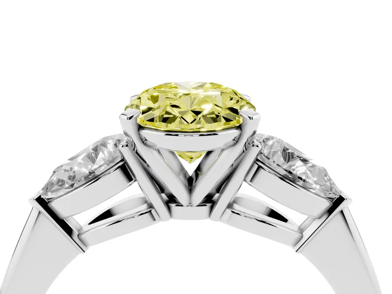 Oval Three-Stone Ring Setting for a Fancy Yellow Lab-Grown Diamond | Pear Side Stones | White Gold
