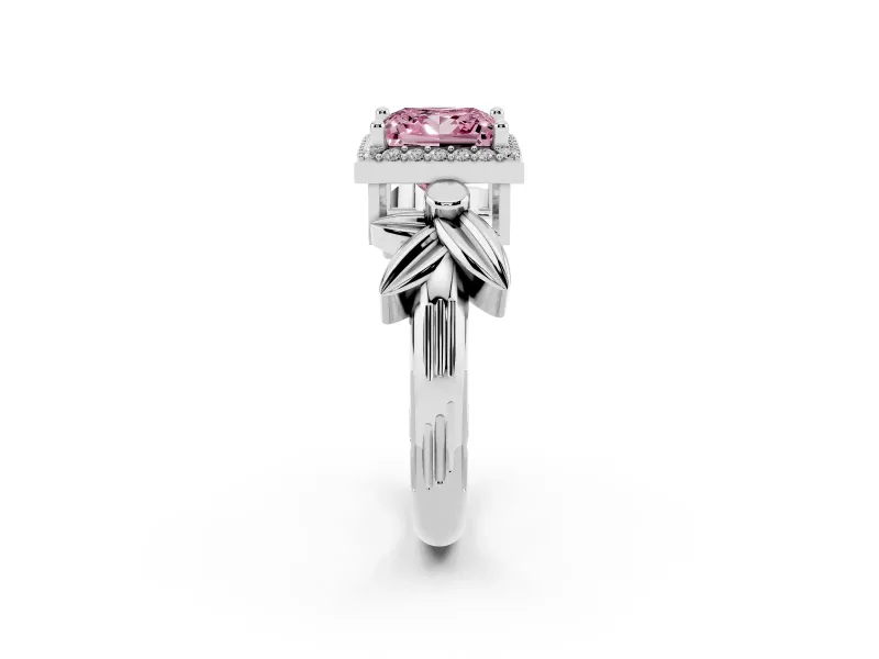 Princess Cut Floral Halo Engagement Ring Setting for a Fancy Pink Lab-Grown Diamond | Platinum