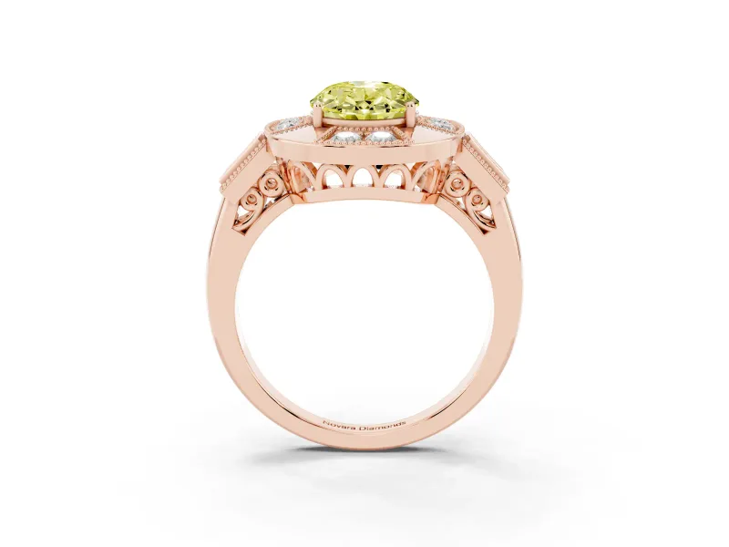 Oval Milgrain Sectioned Halo Engagement Ring Setting for a Fancy Yellow Lab-Grown Diamond | Rose Gold
