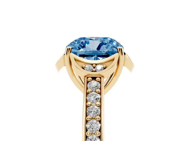 Cushion Cut Floral Pavé Engagement Ring Setting for a Fancy Blue Lab-Grown Diamond | Yellow Gold