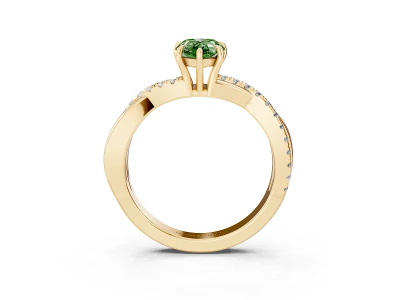 Pear-Shaped Crossover Engagement Ring Setting for a Fancy Green Lab-Grown Diamond | Yellow Gold