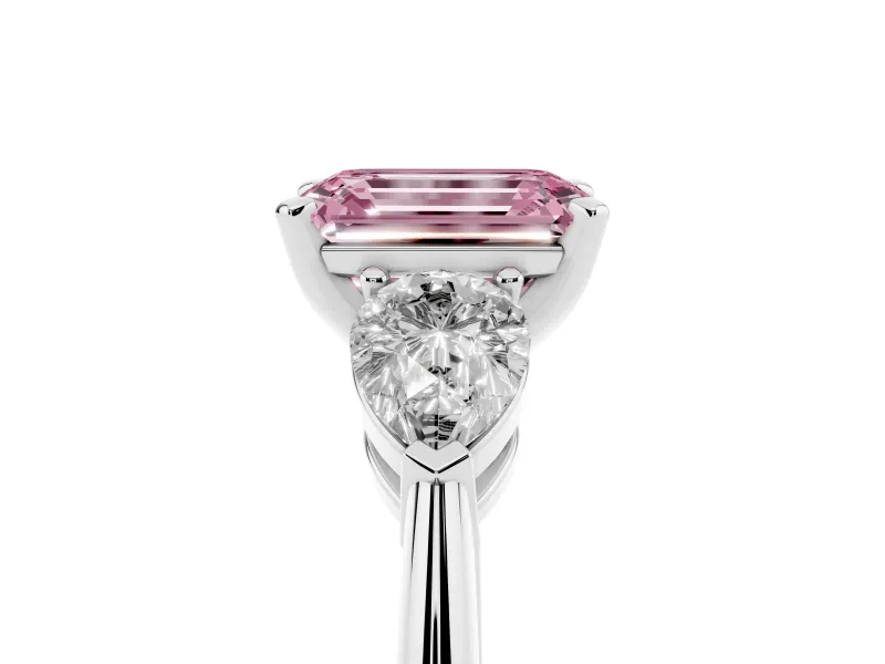 Emerald Cut 3-Stone Engagement Ring Setting for a Fancy Pink Lab-Grown Diamond | Sterling Silver