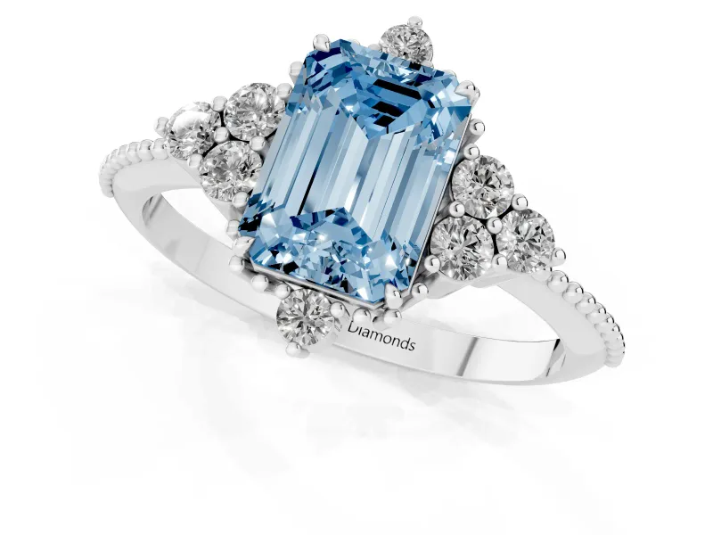 Emerald Cut Cluster Engagement Ring Setting for a Fancy Blue Lab-Grown Diamond | Sterling Silver