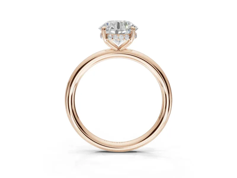 Round Hidden Halo Engagement Ring Setting | Thin Plain Band | Rose Gold