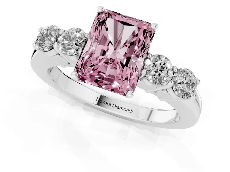 Radiant Cut 5 Stone Engagement Ring Setting for a Fancy Pink Lab-Grown Diamond | Platinum