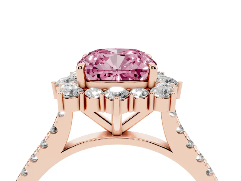 Cushion Cut Scalloped Halo Engagement Ring Setting for a Fancy Pink Lab-Grown Diamond | Single Row Pave | Rose Gold