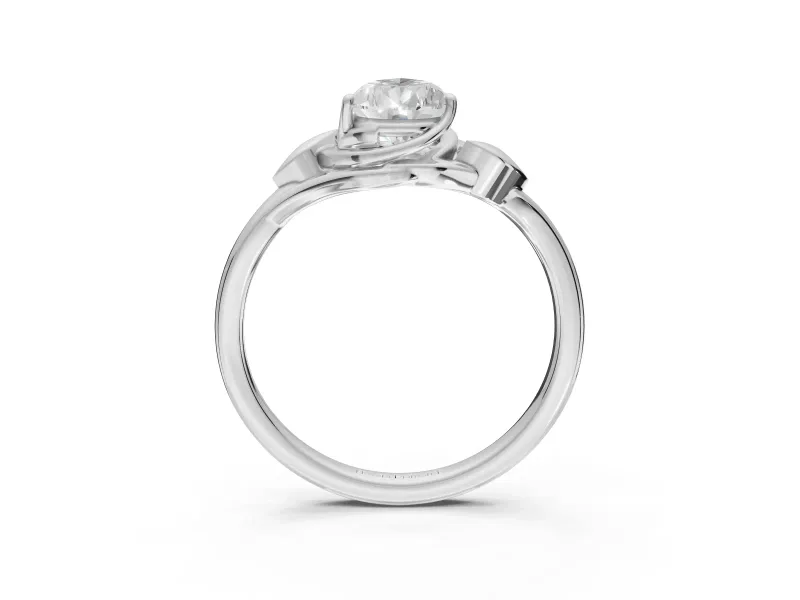 Pear-Shaped Leaf Bypass Solitaire Engagement Ring Setting | Polished Band | White Gold