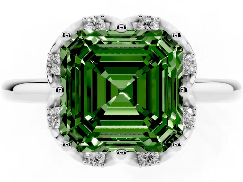 Asscher Cut Petal Halo Engagement Ring Setting for a Fancy Green Lab-Grown Diamond | Platinum