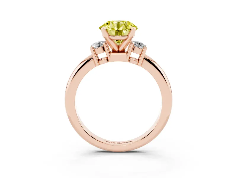 Round Three Stone Engagement Ring Setting for a Fancy Yellow Lab-Grown Diamond | Round Side Stones | Rose Gold