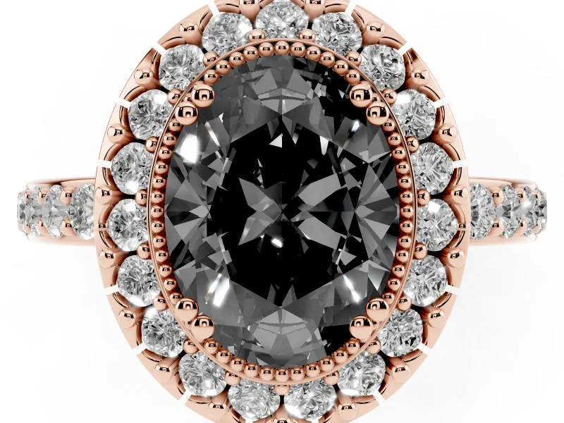 Oval Vintage Milgrain Halo Engagement Ring Setting for a Black Center | Pierced Gallery | Rose Gold