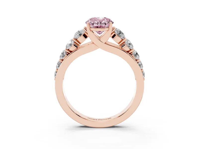 Oval Graduated Side Stone Engagement Ring Setting for a Fancy Pink Lab-Grown Diamond | Flat Top Band | Rose Gold