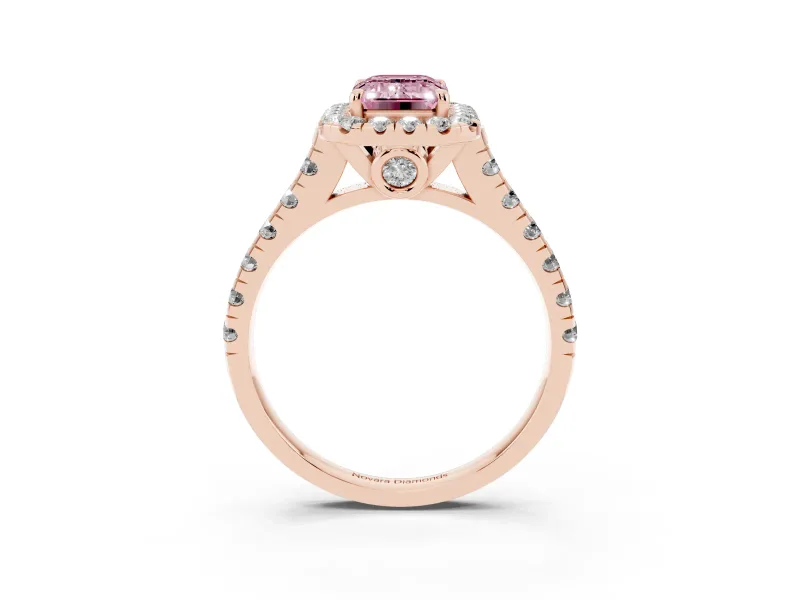 Emerald Cut Accented Halo Engagement Ring Setting for a Fancy Pink Lab-Grown Diamond | Rose Gold