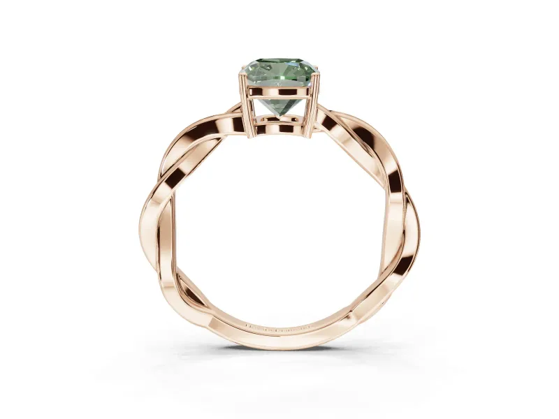 Cushion Cut Twisted Pavé Solitaire Engagement Ring Setting for a Fancy Green Lab-Grown Diamond | Open Basket | Rose Gold