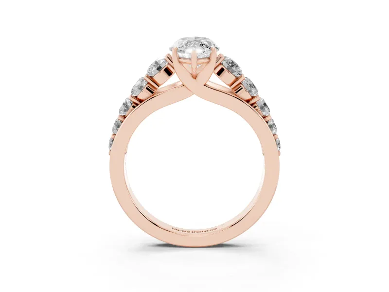 Marquise Graduated Side Stone Engagement Ring Setting | Flat Top Band | Rose Gold