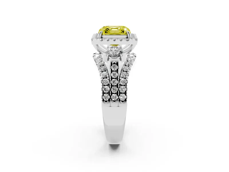 Asscher Cut Halo Engagement Ring Setting for a Fancy Yellow Lab-Grown Diamond | Sterling Silver - Design NV-24766