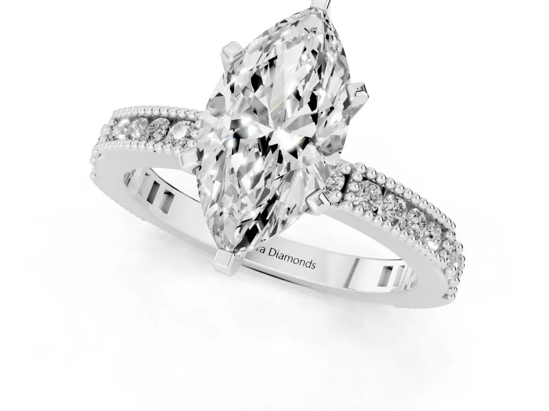 Marquise Vintage Pavé Solitaire Engagement Ring Setting | Milgrain Edges | Sterling Silver