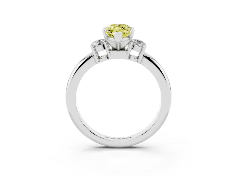 Fancy Yellow Three-Stone Marquise Cut Diamond Ring Set in Platinum with Prong Setting and Plain Band