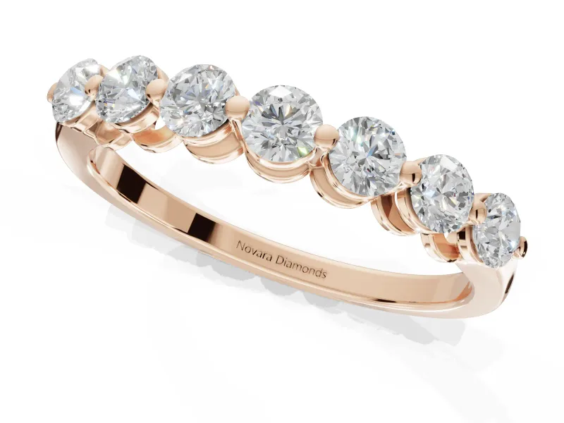 Round Lab-Grown Diamond Half Eternity Wedding Band | Raised Round Heads | Rose Gold