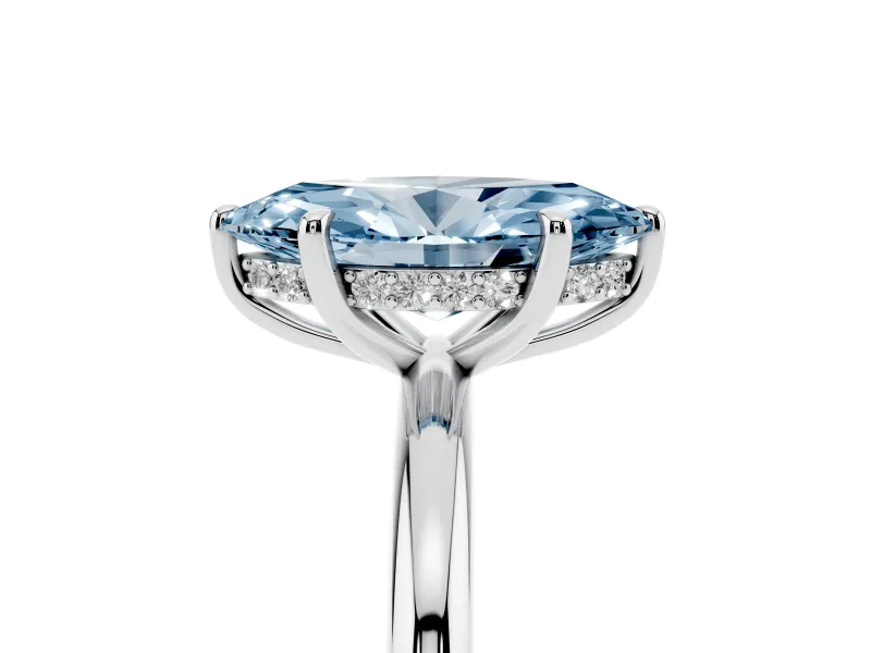 Fancy Blue Marquise Cut Diamond Solitaire Ring Set in Silver with Thin Band and Prong Setting