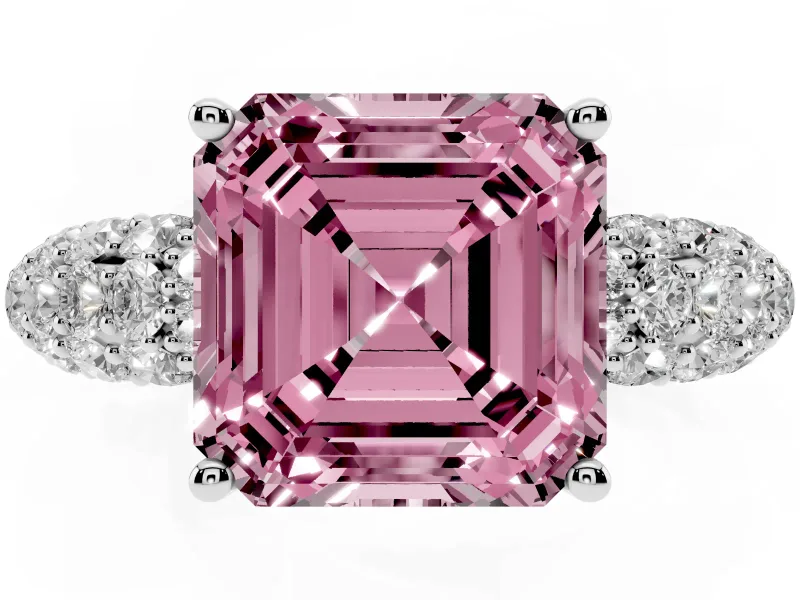 Asscher Cut Multi Row Pave Engagement Ring Setting for a Fancy Pink Lab-Grown Diamond | Platinum