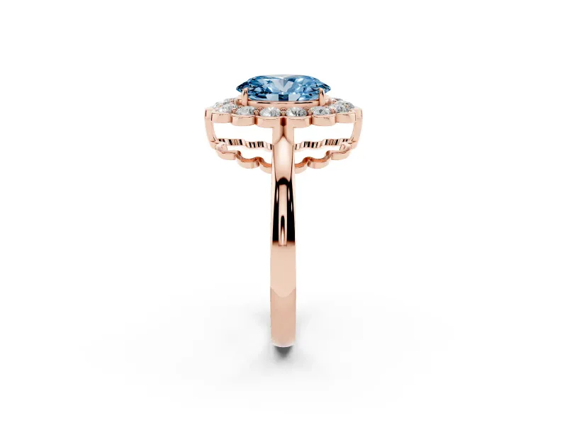 Oval Scalloped Cluster Halo Engagement Ring Setting for a Fancy Blue Lab-Grown Diamond | Plain Band | Rose Gold