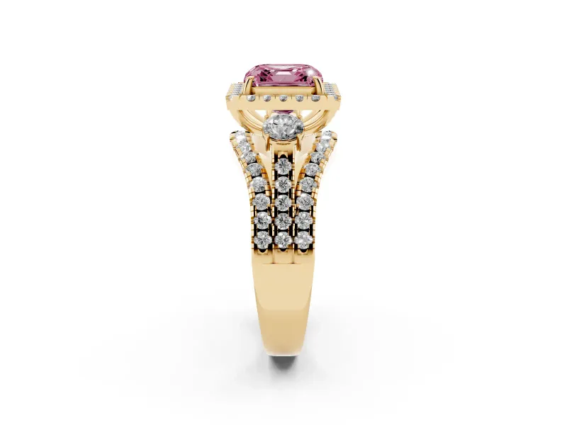 Asscher Cut Halo Split Shank Engagement Ring Setting for a Fancy Pink Lab-Grown Diamond | Yellow Gold
