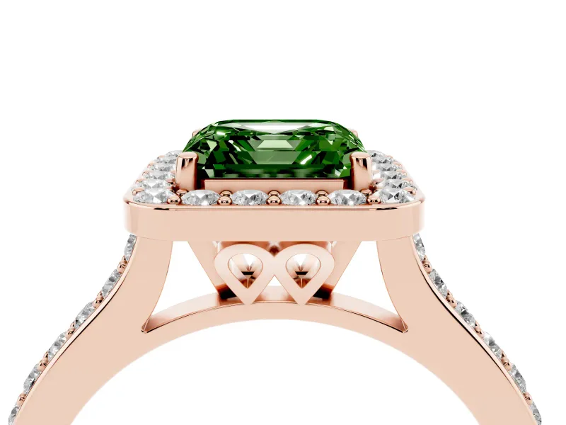 Asscher Cut Halo Engagement Ring Setting for a Fancy Green Lab-Grown Diamond | Rose Gold - Design NV-24729