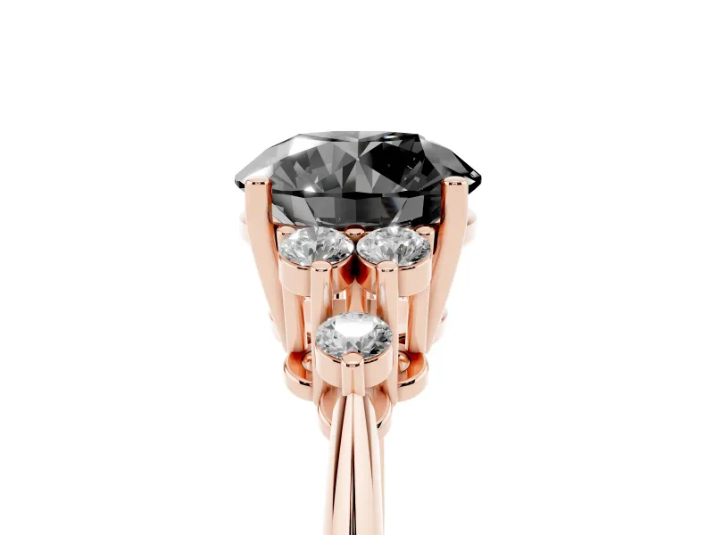 Round Cluster Accent Engagement Ring Setting for a Black Center | Plain Band | Rose Gold