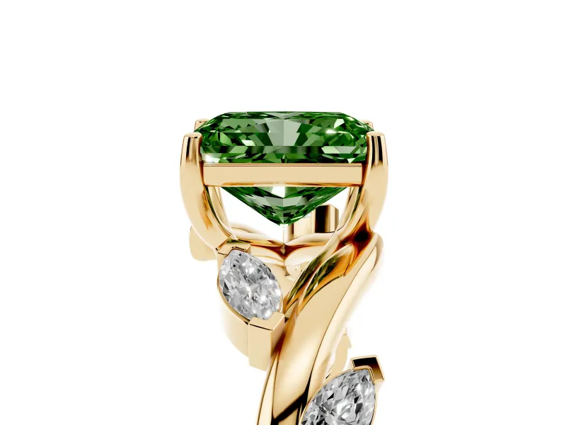Radiant Cut Twisted Vine Engagement Ring Setting for a Fancy Green Lab-Grown Diamond | Yellow Gold