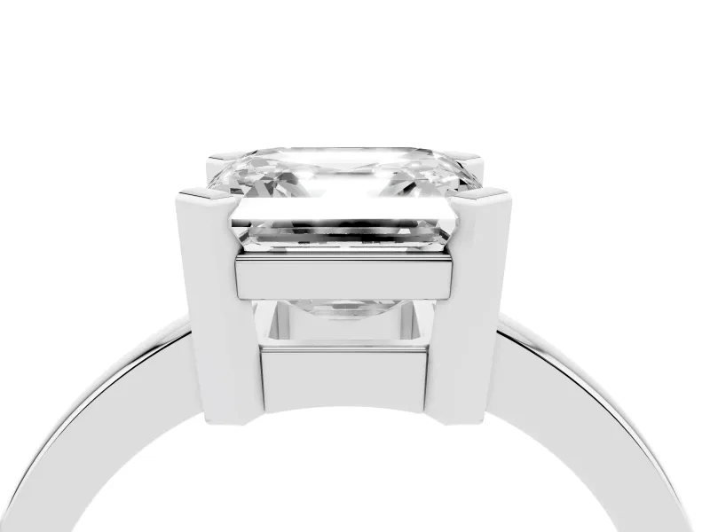 Asscher Cut Diamond Solitaire Ring Set in Silver with Prong Head and Smooth Polished Band