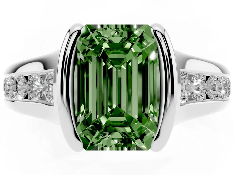 Emerald Cut Half Bezel Engagement Ring Setting for a Fancy Green Lab-Grown Diamond | Platinum