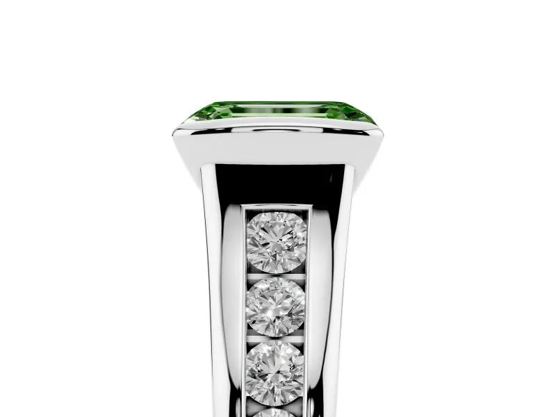 Emerald Cut Half Bezel Engagement Ring Setting for a Fancy Green Lab-Grown Diamond | Platinum