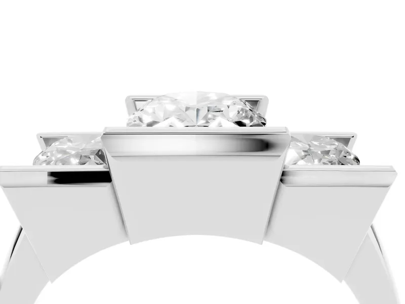 Oval Cut Diamond Three-Stone Channel Set Ring Set in Silver with Smooth Polished Band