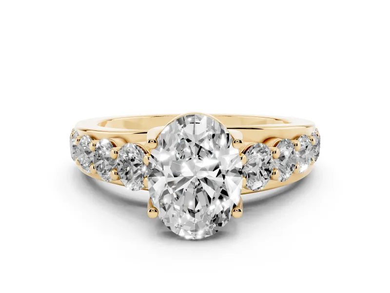 Oval Cut Diamond Pavé Engagement Ring Set in Yellow gold with Prong Setting