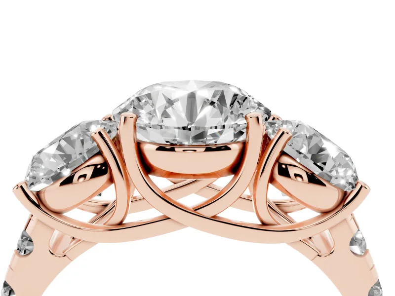 Round Three Stone Engagement Ring Setting | Accented Shoulders | Rose Gold