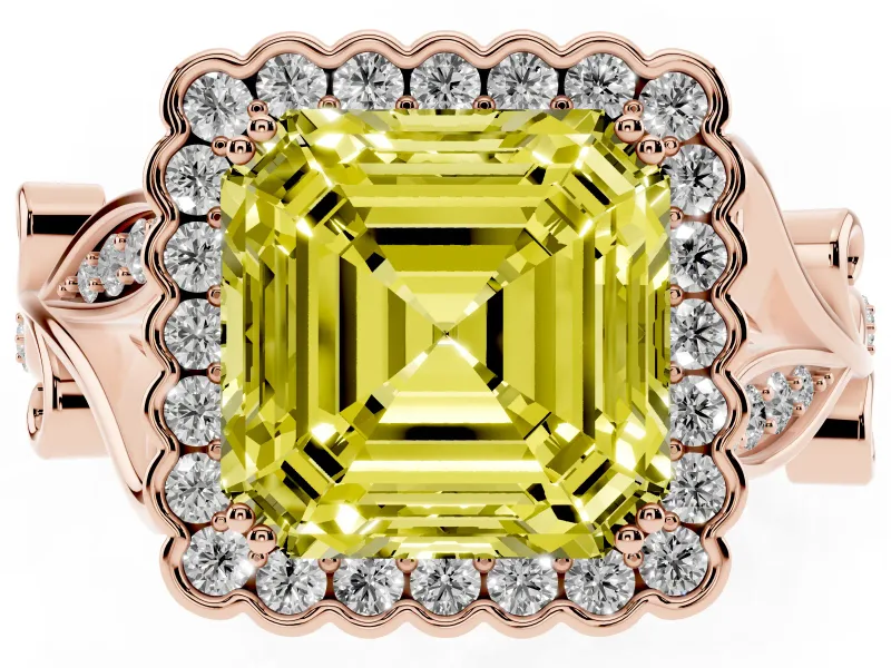 Asscher Cut Leaf Halo Engagement Ring Setting for a Fancy Yellow Lab-Grown Diamond | Rose Gold