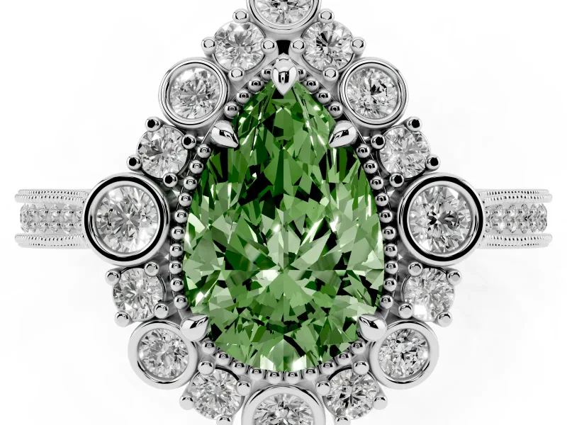 Pear-Shaped Halo Engagement Ring Setting for a Fancy Green Lab-Grown Diamond | Sterling Silver - Design NV-24753