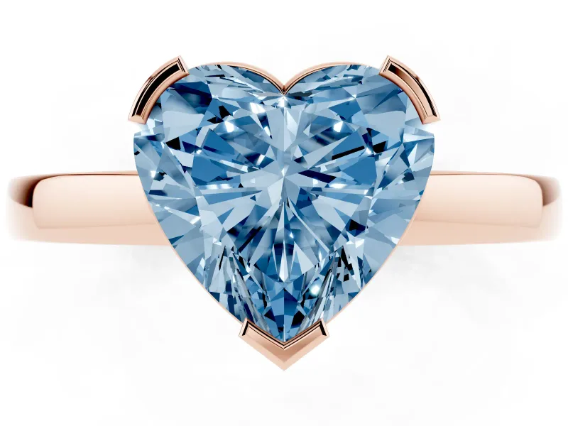 Fancy Blue Heart Cut Diamond Solitaire Ring Set in Rose gold with Prong Head and Smooth Polished Band