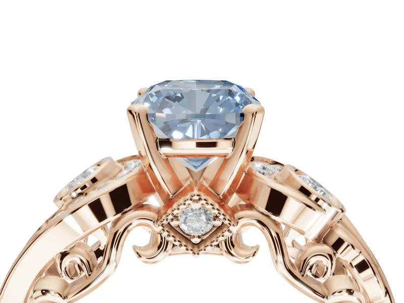 Cushion Cut Swirl Engagement Ring Setting for a Fancy Blue Lab-Grown Diamond | Rose Gold