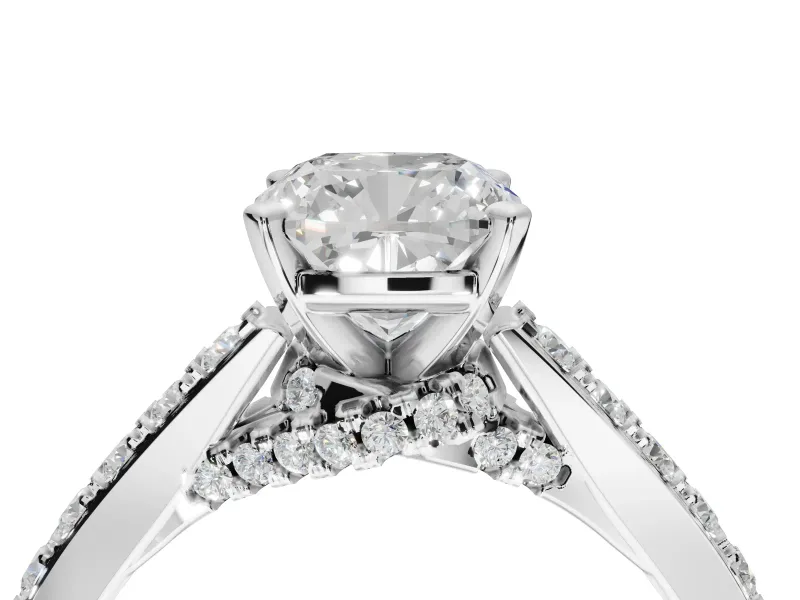 Cushion Cut Pavé Solitaire Engagement Ring Setting | Crossover Gallery | Platinum