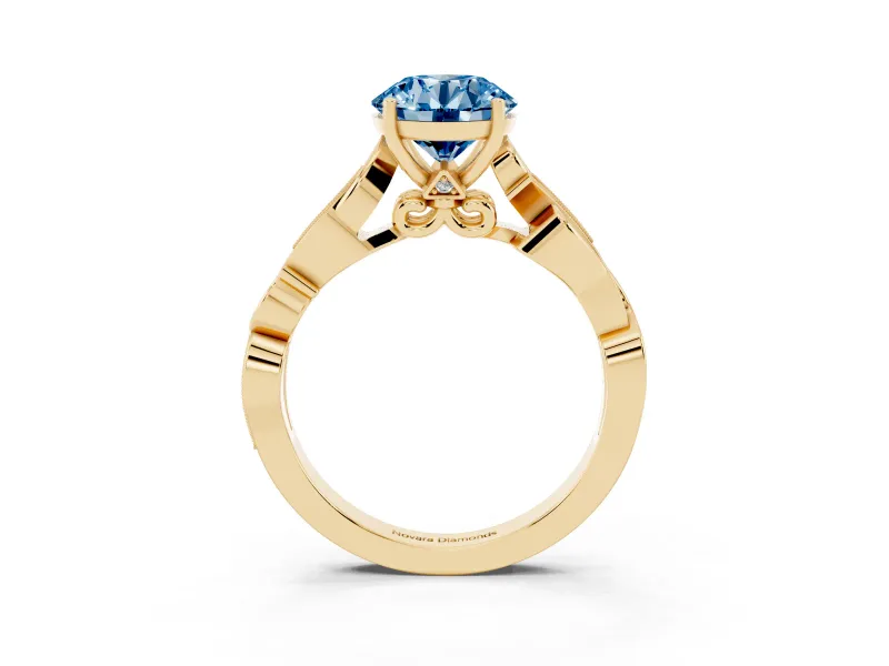 Round Vine Engagement Ring Setting for a Fancy Blue Lab-Grown Diamond | Yellow Gold