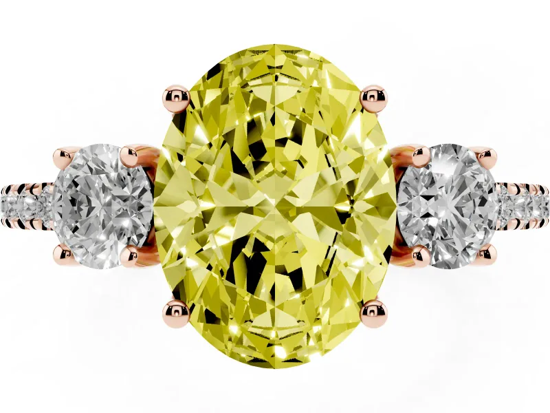 Oval Three Stone Engagement Ring Setting for a Fancy Yellow Lab-Grown Diamond | Pave Shoulders | Rose Gold