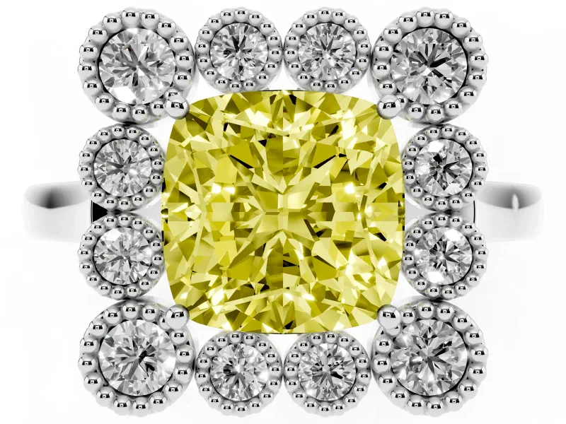 Cushion Cut Halo Engagement Ring Setting for a Fancy Yellow Lab-Grown Diamond | Sterling Silver - Design NV-24775