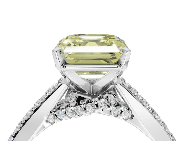 Asscher Cut Pavé Engagement Ring Setting for a Fancy Yellow Lab-Grown Diamond | Crossover Gallery | Sterling Silver